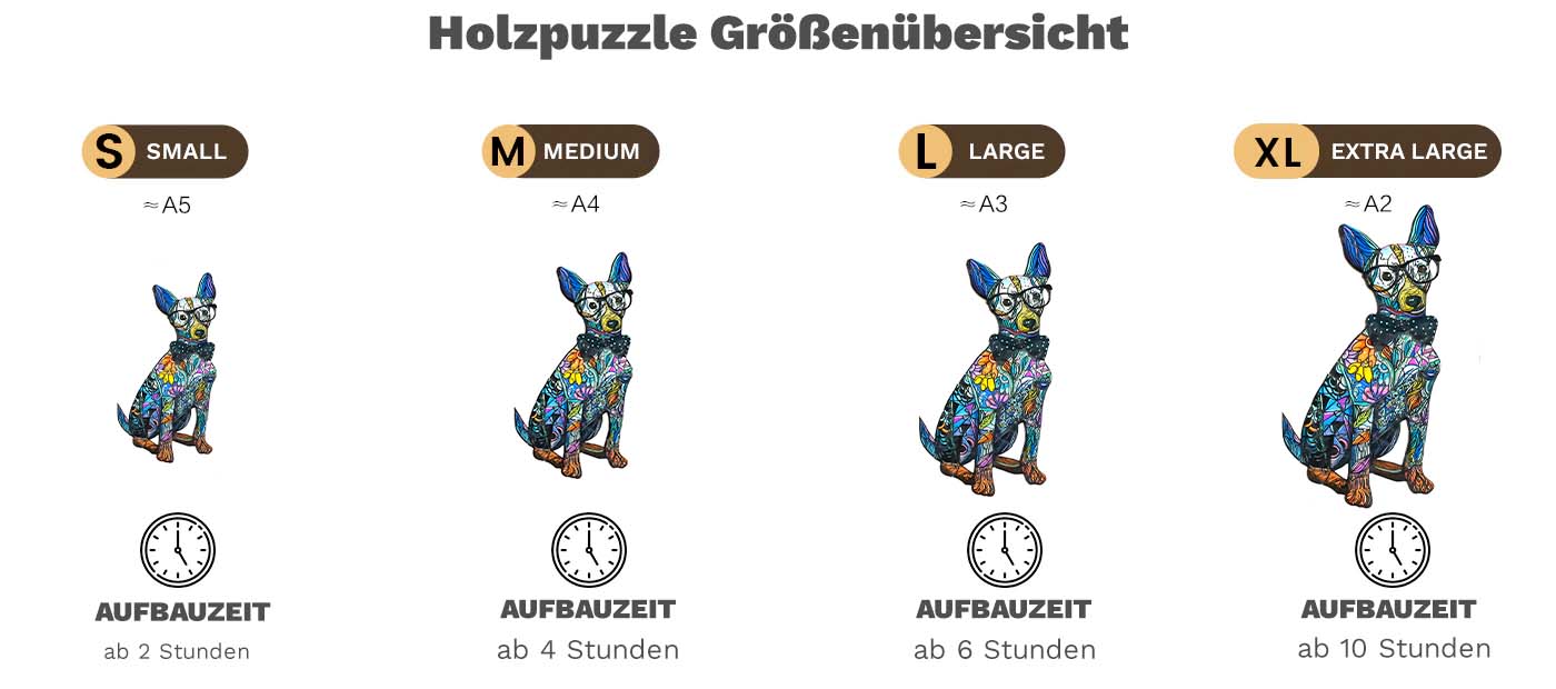 Holzpuzzle Größentabelle