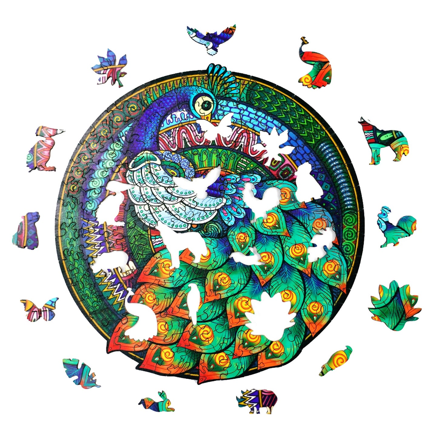 Eleganter Pfau - Holzpuzzle Puzzleteile