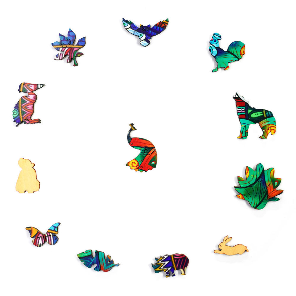 Eleganter Pfau - Holzpuzzle Puzzleteile