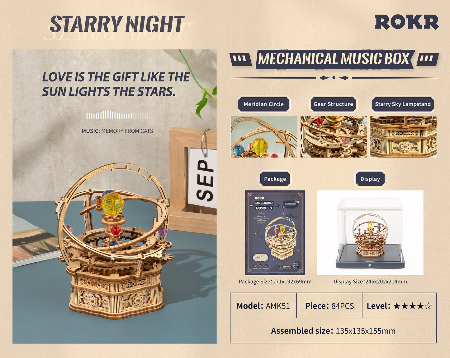 Sonnensystem (Music Box) - 3D Holzmodell