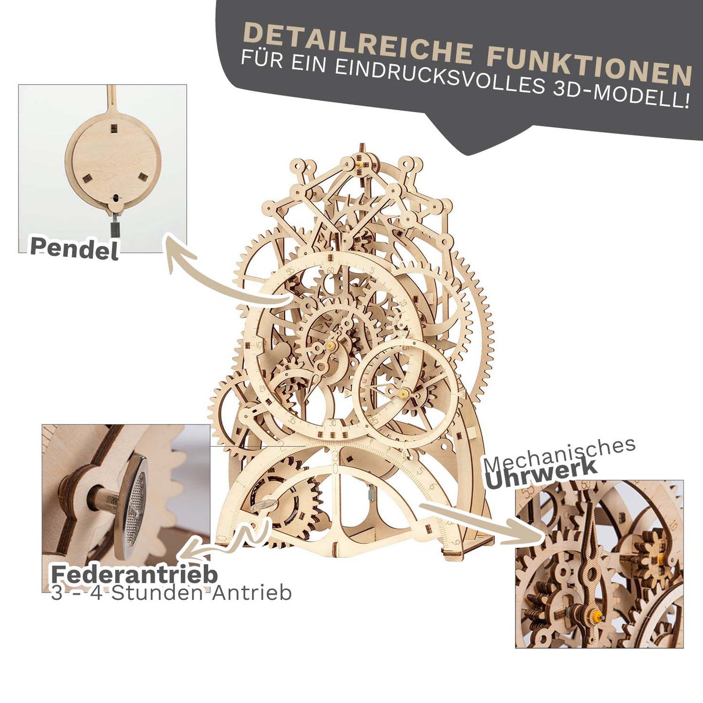 Beeindruckende Pendeluhr - 3D Holzpuzzle Set
