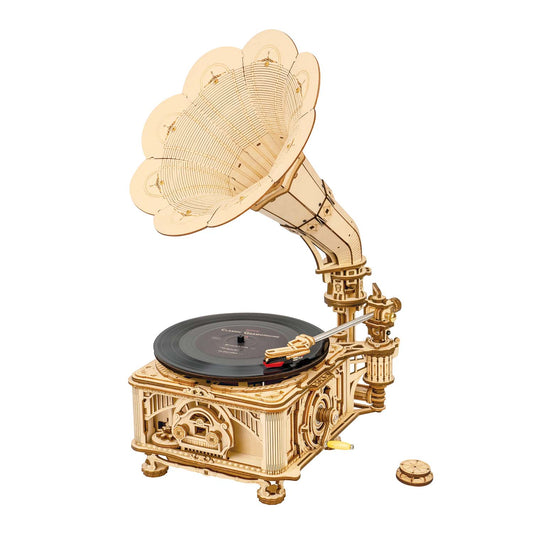 Klassisches Grammophon (manuell oder elektrisch) - 3D Holzpuzzle