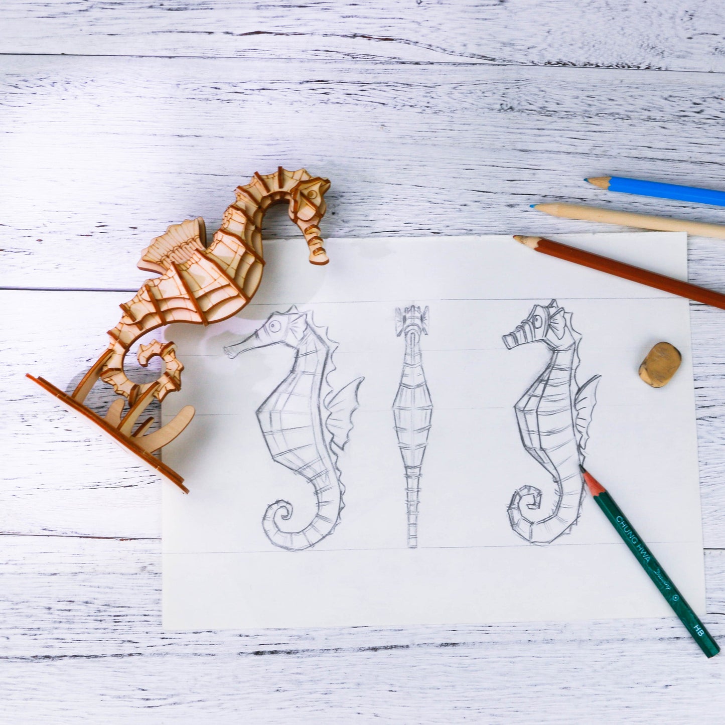 Seepferdchen - 3D Holzmodell