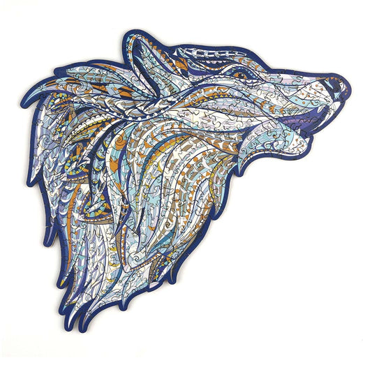 Heulender Wolf (blau) - Holzpuzzle