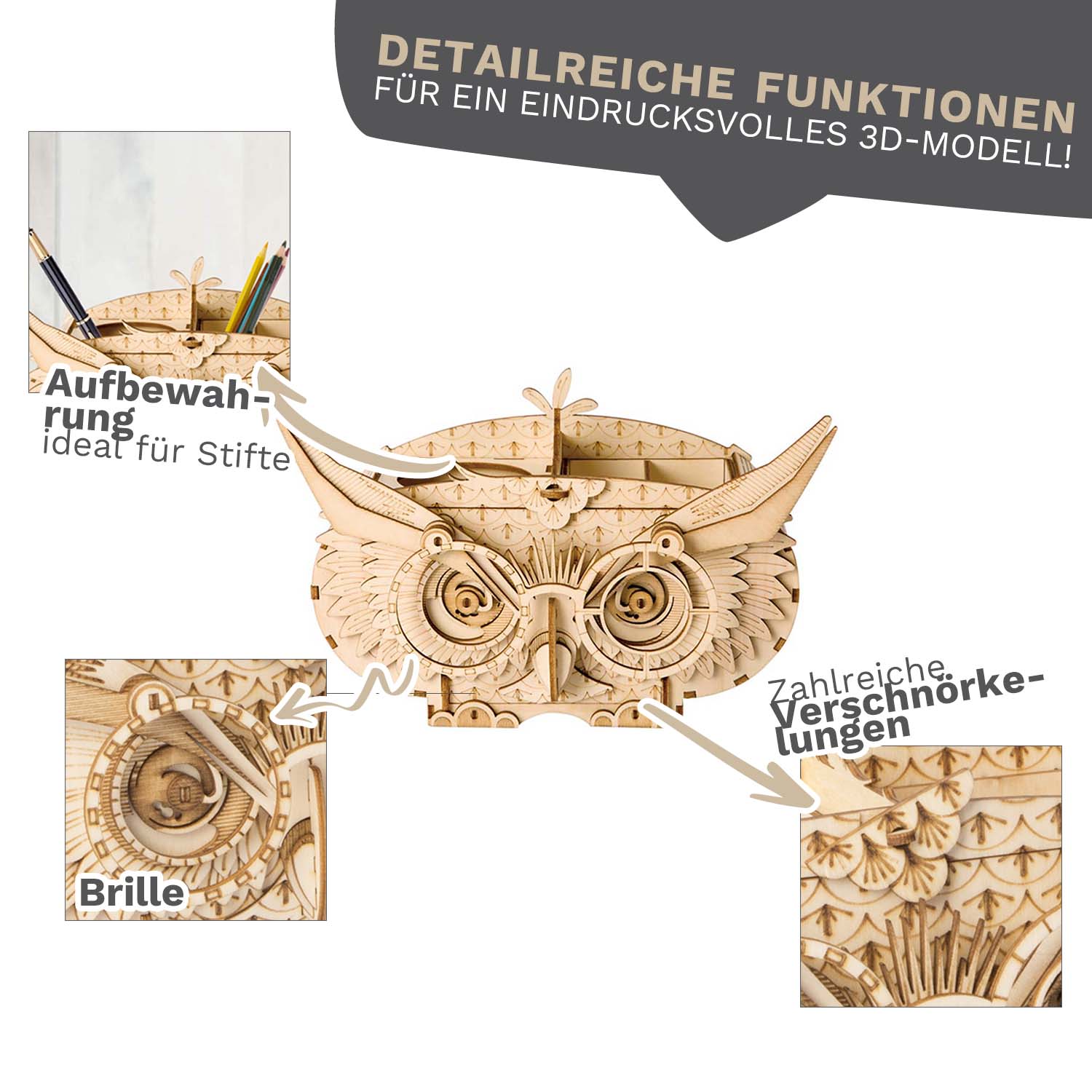Eule-Aufbewahrungsbox - 3D Holzpuzzle Set+