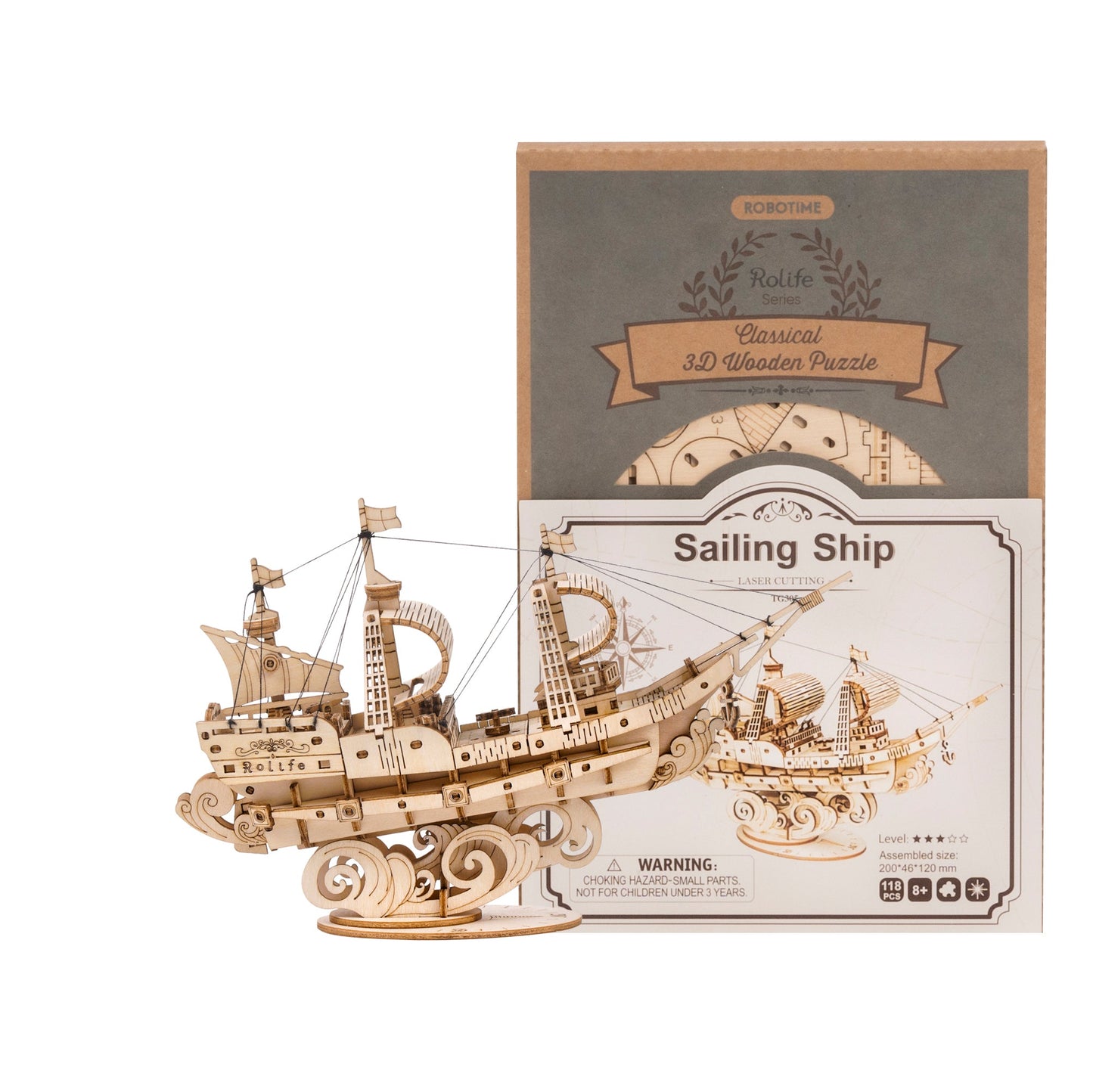 Segelschiff - 3D Holzmodell 